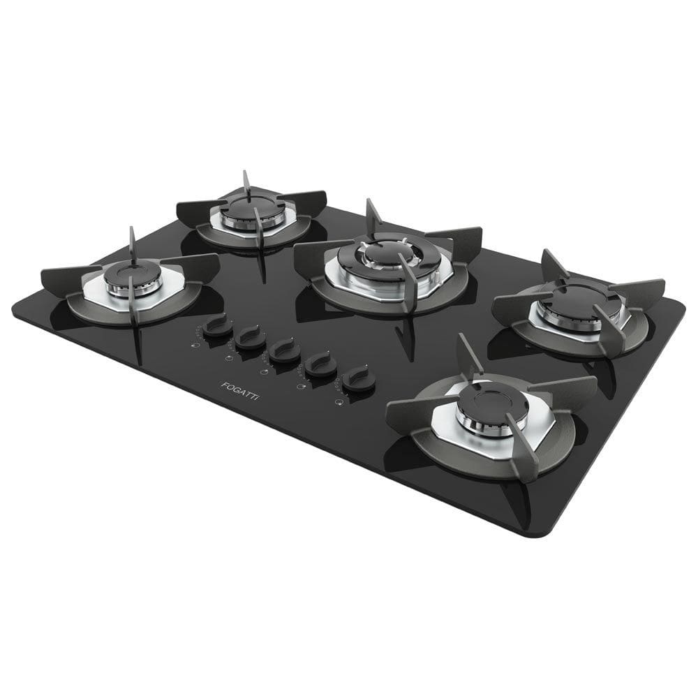 Fogão Cooktop Elétrico 5 Bocas Tripla Chama Bivolt Mesa Em Vidro - Safe - Ferro Fundido - Fogatti