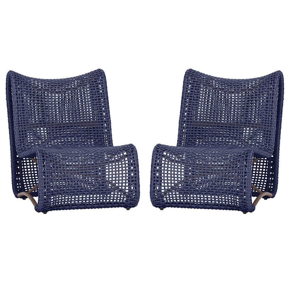 2 Poltronas Texas Em Alumínio Marrom Corda Náutica Trama Azul