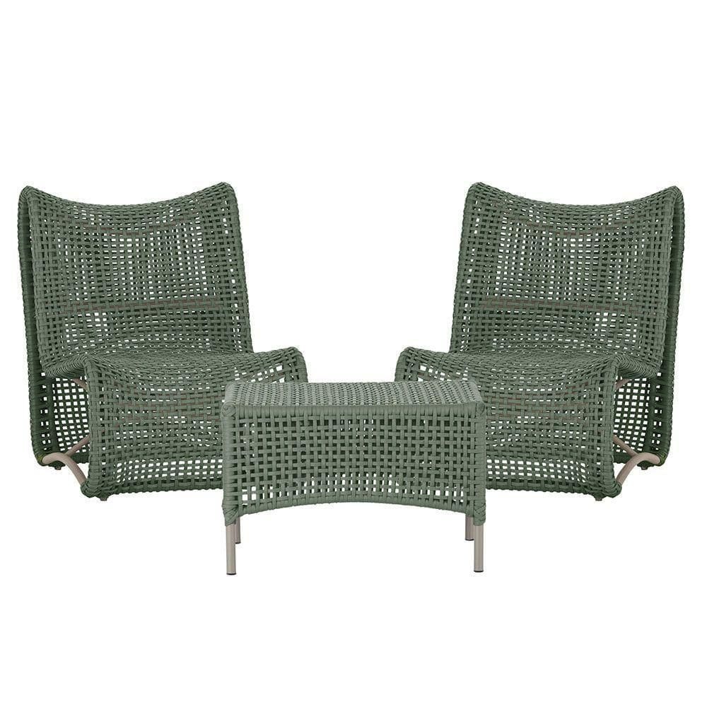 2 Poltronas E Mesa Texas Alumínio Fendi Corda Náutica Trama Verde