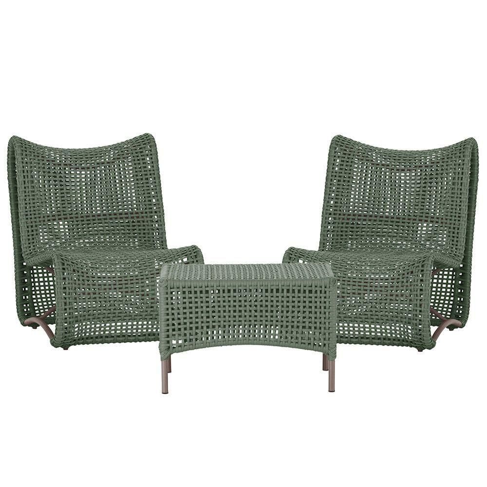 2 Poltronas E Mesa Texas Alumínio Marrom Corda Náutica Trama Verde