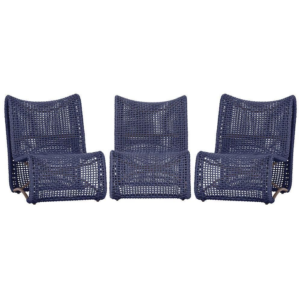 3 Poltronas Texas Em Alumínio Marrom Corda Náutica Trama Azul