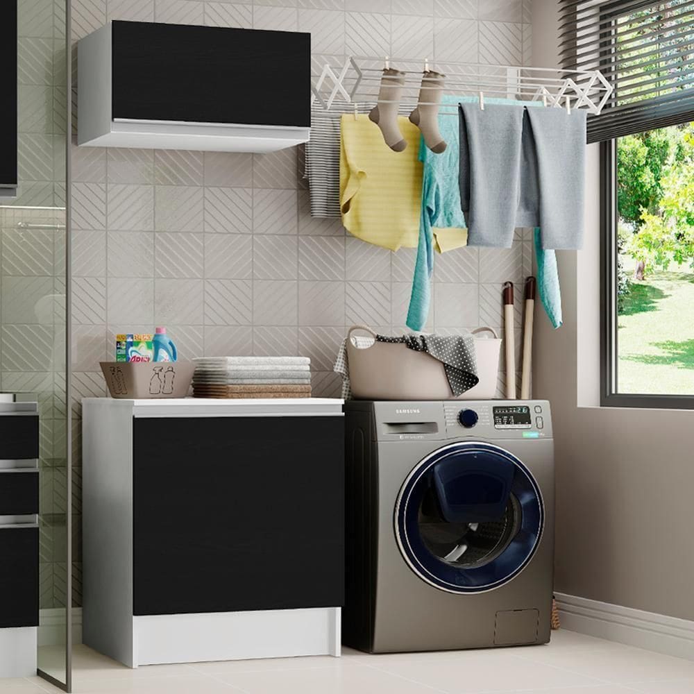 Kit Área De Serviço 60 Cm Com Armário E Balcão Branco/preto