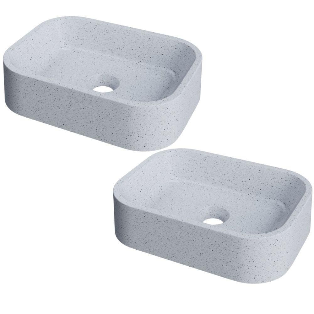 Kit 02 Cubas De Apoio Retangular Para Banheiro Lavabo C01 Br37w Branco Granit Matte - Lyam