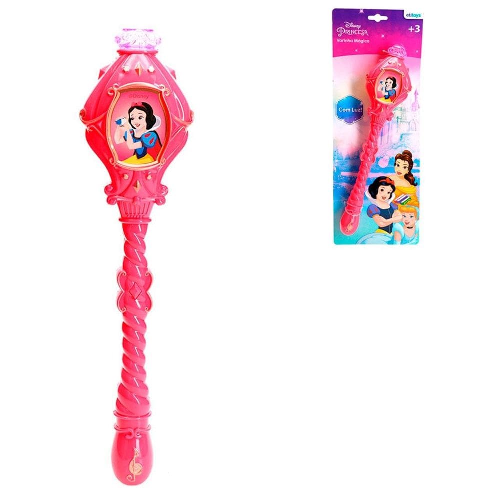 Varinha Mágica de Plástico com LUZ 31cm Princesas - Tudo em Caixa