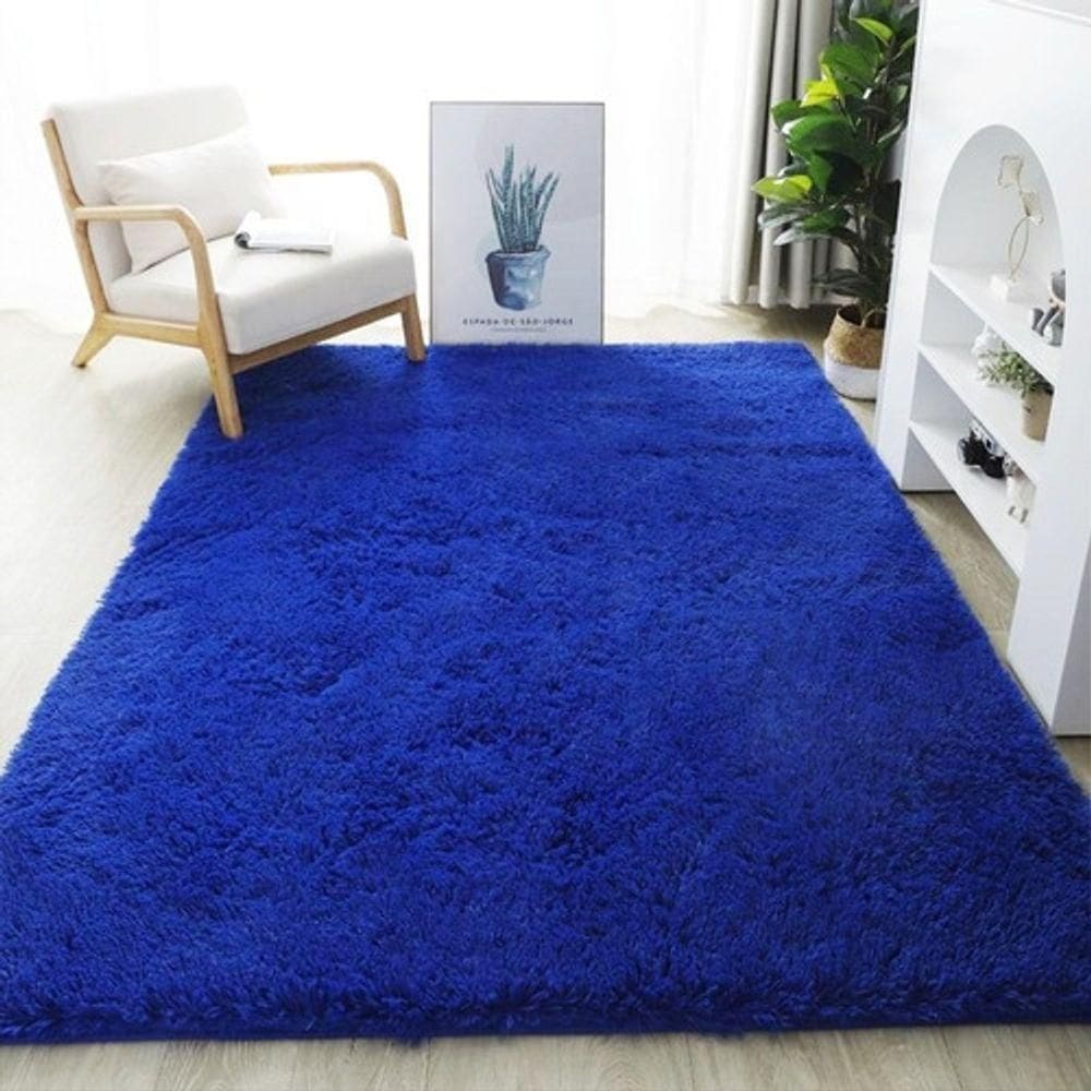 Tapete Sala Felpudo Peludo Azul 200 X 200 Cm