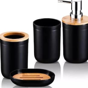 Kit 6 Peças Para Lavabo Banheiro Moderno Bambu Plástico Abs