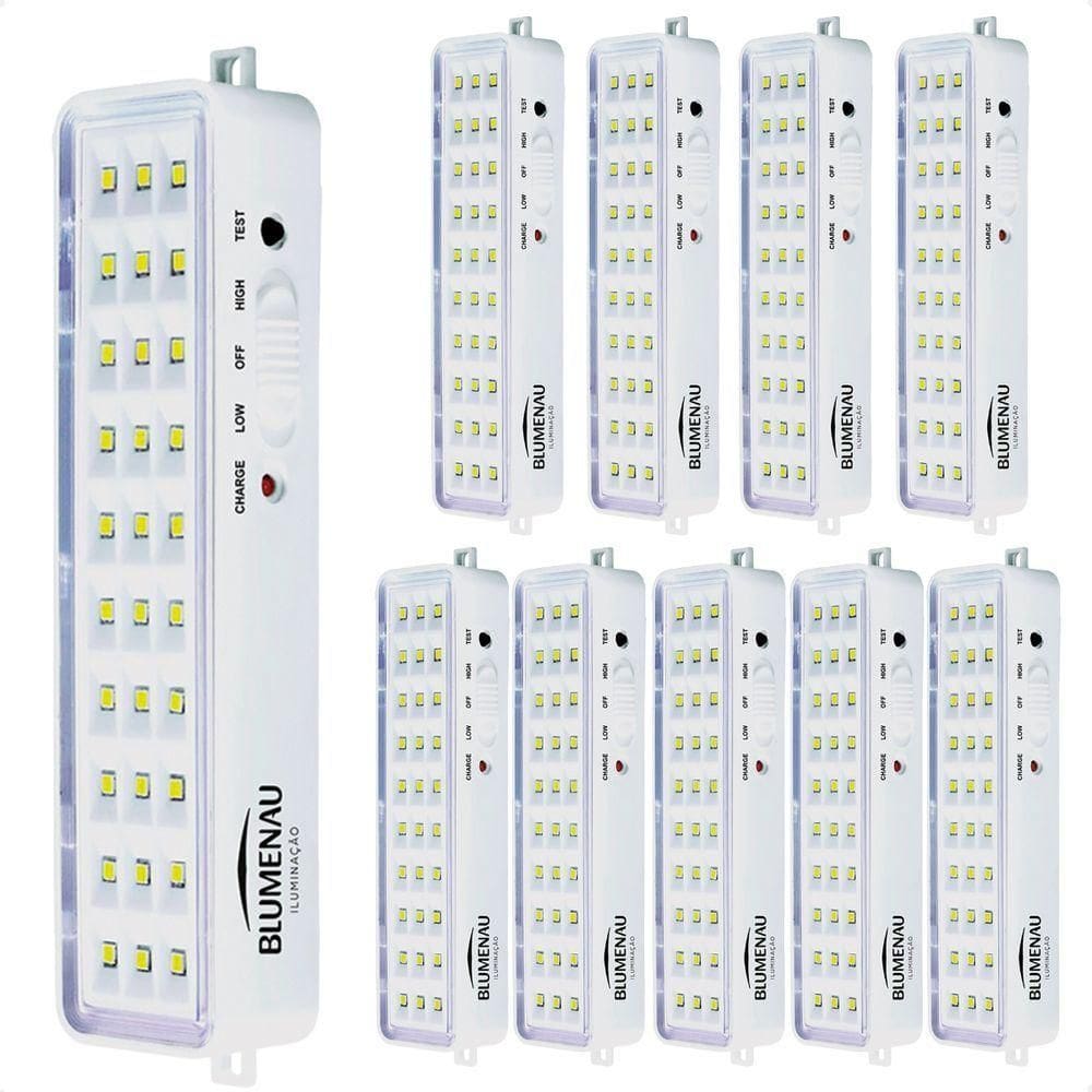 Kit 10 Luminárias De Emergência Blumenau 30 Leds Recarregável Bivolt