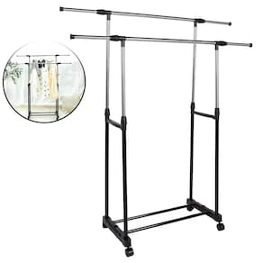 Cabideiro Tipo Arara Inox 160cm Duplo com Rodass - Tudo em Caixa