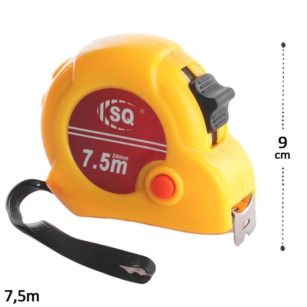 Trena de Plástico 7,5m X 24mm com Trava Amarelo - Tudo em Caixa
