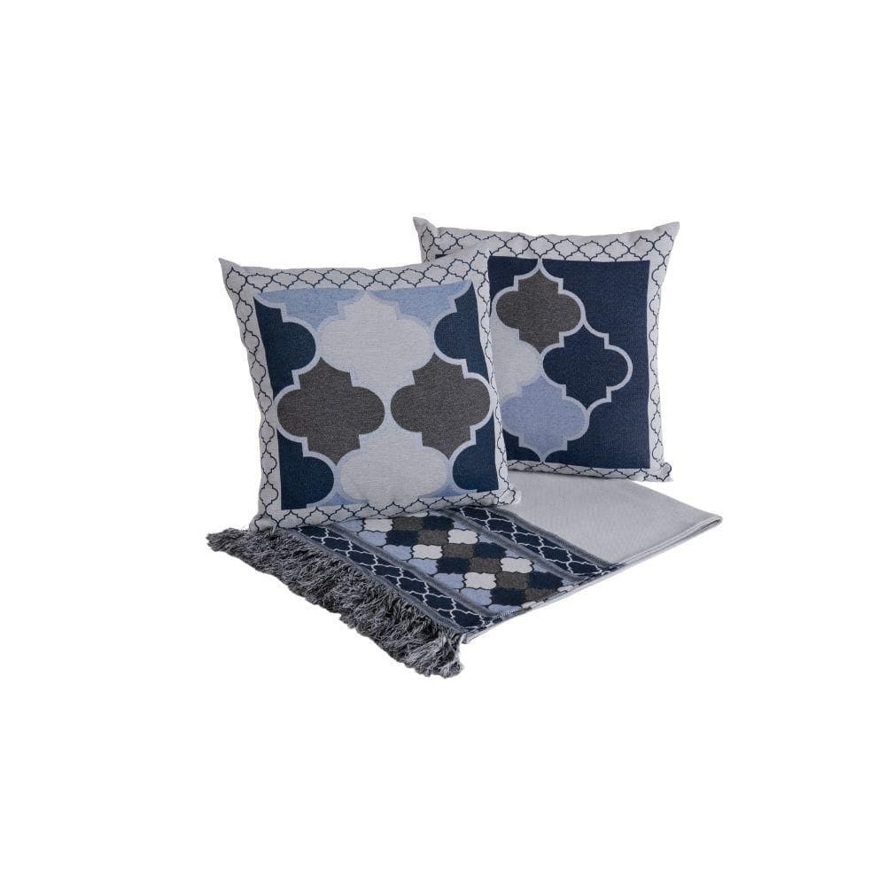 Kit Xale Para Sofá Com Franja Grécia 5 Peças 1,35m X 1,35m 60% Algodão 40% Poliéster Tecido Jacquard - Azul