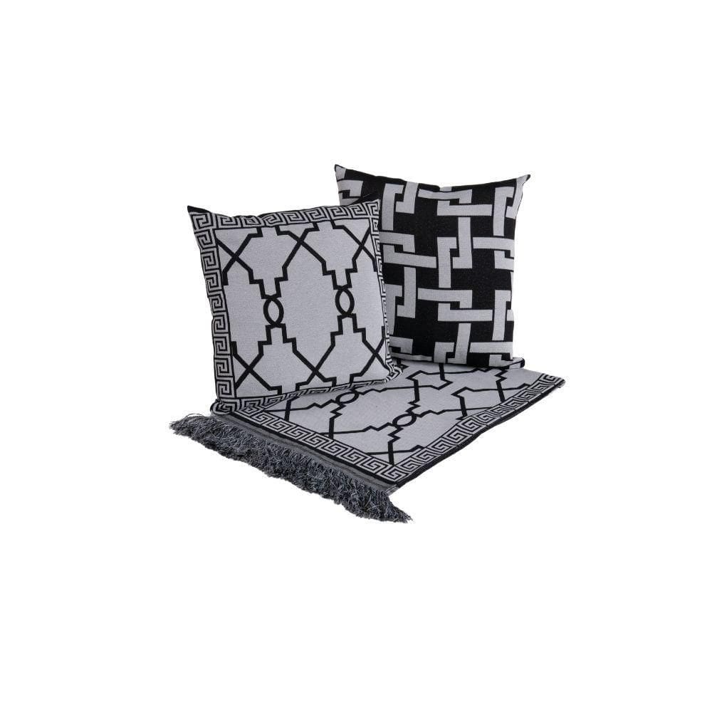 Kit Xale Para Sofá Com Franja Grécia 5 Peças 1,35m X 1,35m 60% Algodão 40% Poliéster Tecido Jacquard - Preto