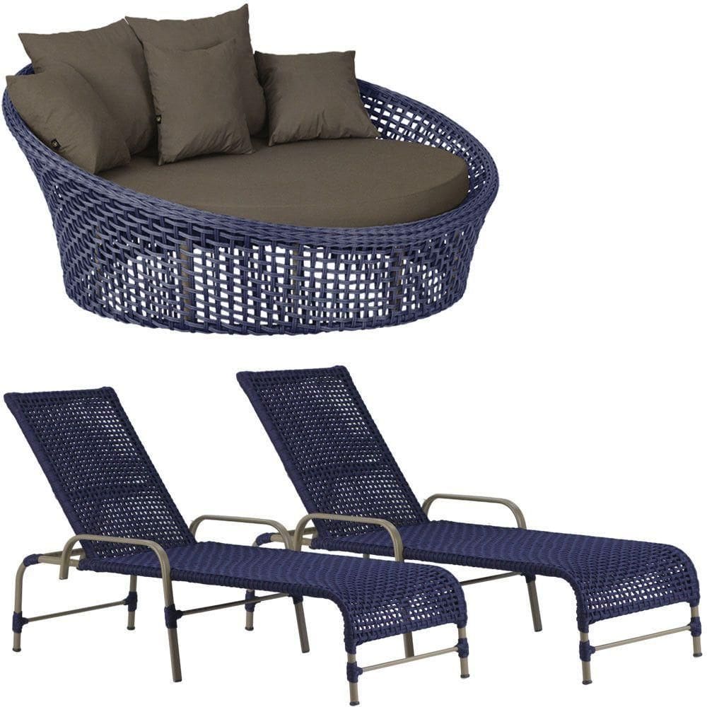 Kit Chaise Hungria E Espreguiçadeiras Catar Trama Azul
