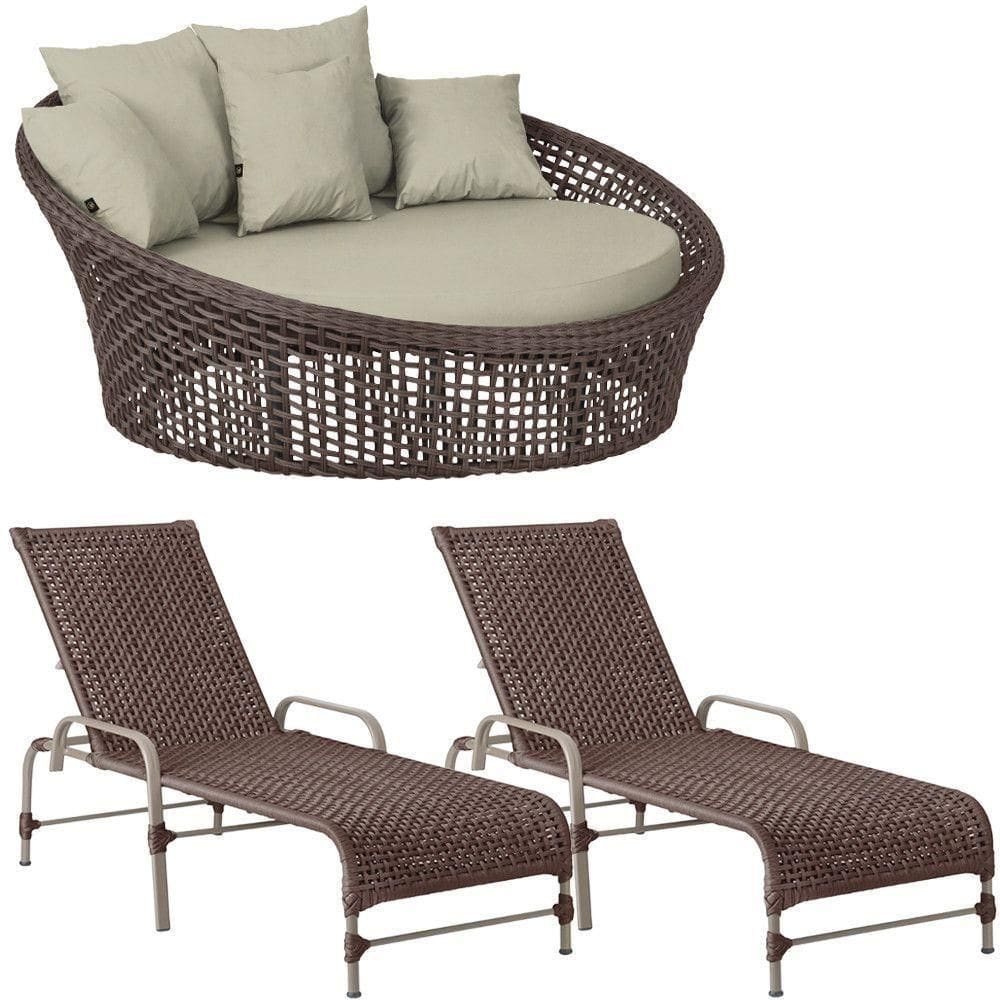 Kit Chaise Hungria E Espreguiçadeiras Catar Trama Marrom