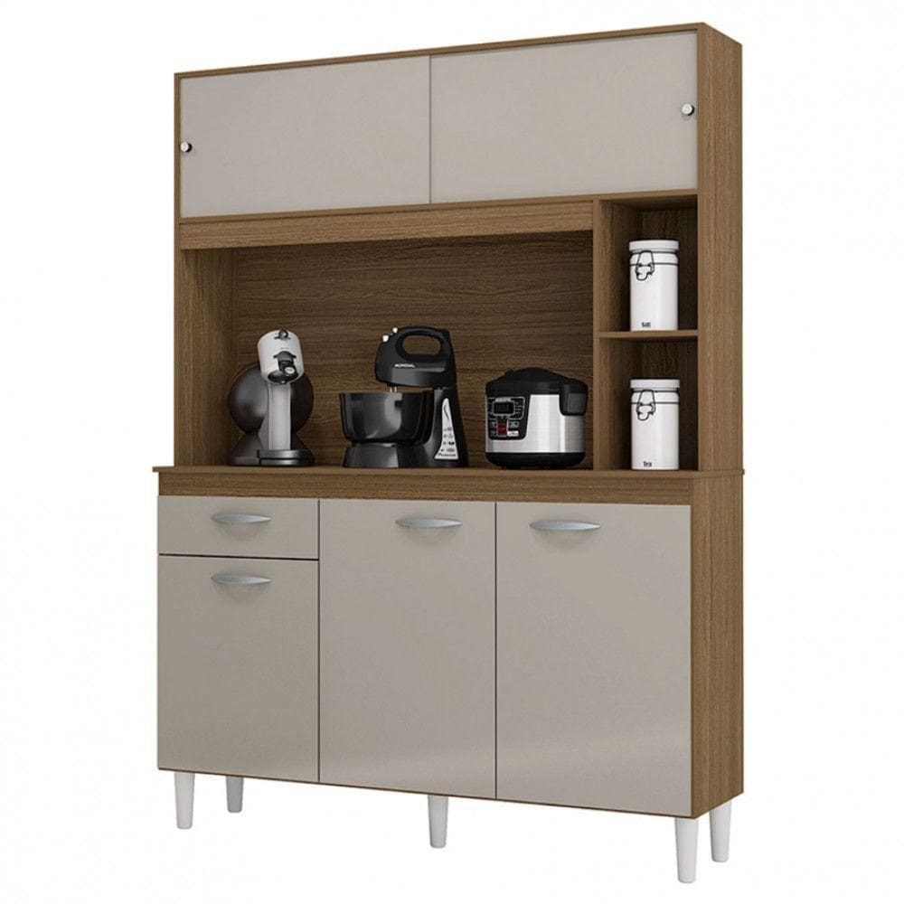 Cozinha Compacta Duda Em Mdp 5 Portas 1 Gaveta Poquema Castanho Off White