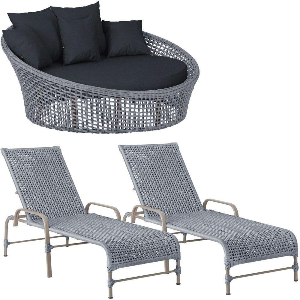 Kit Chaise Hungria E Espreguiçadeiras Catar Trama Prata