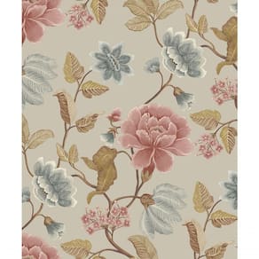 Papel De Parede Icon Floral Cinza E Rosa Ic3116