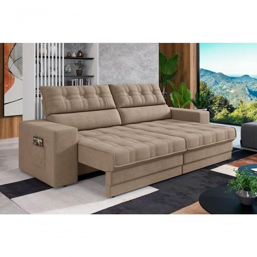 Sofá Oscar Plus 2,06m Retrátil/reclinável Suede Capuccino - Xflex
