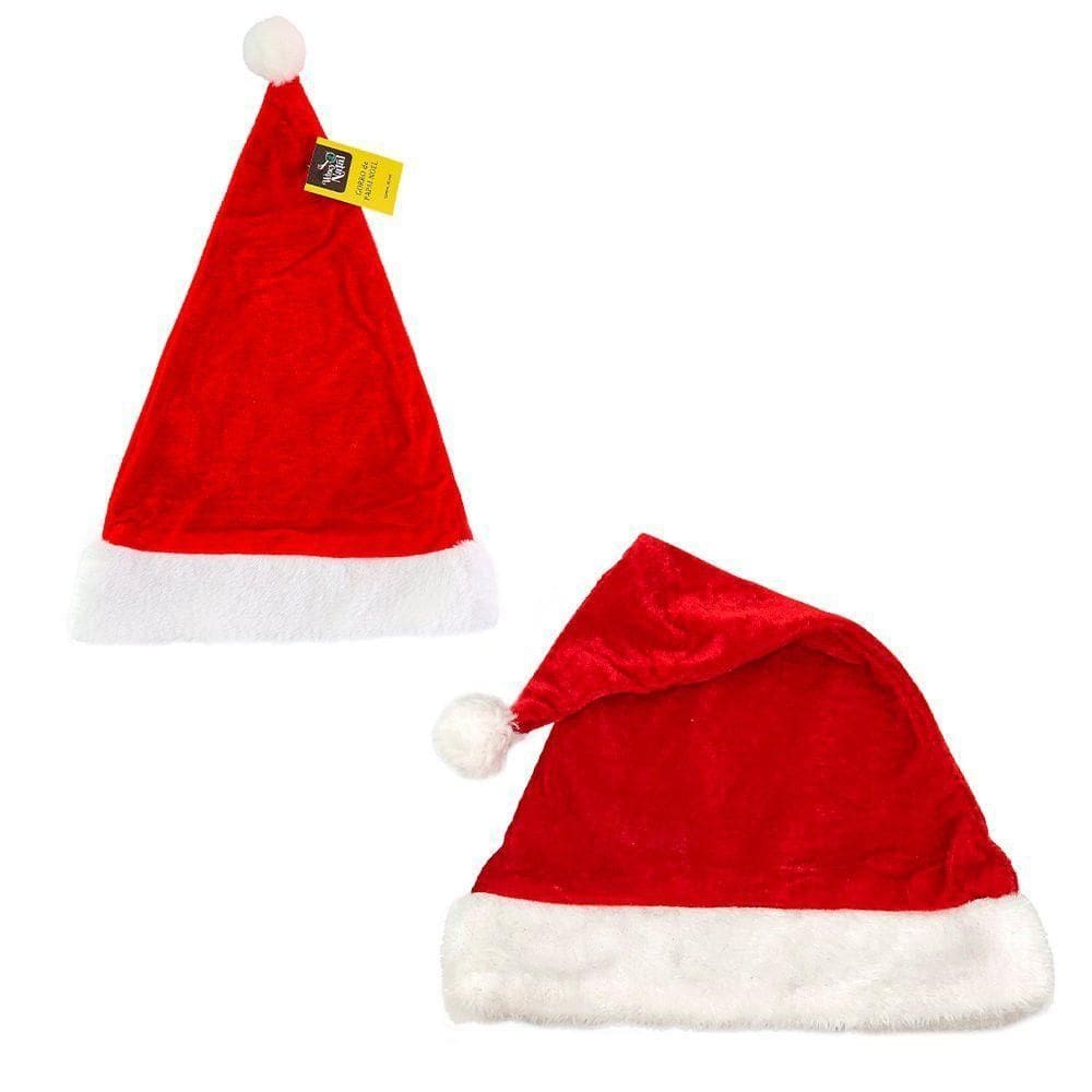 Gorro De Papai Noel De Veludo Vermelho E Branco 40cm