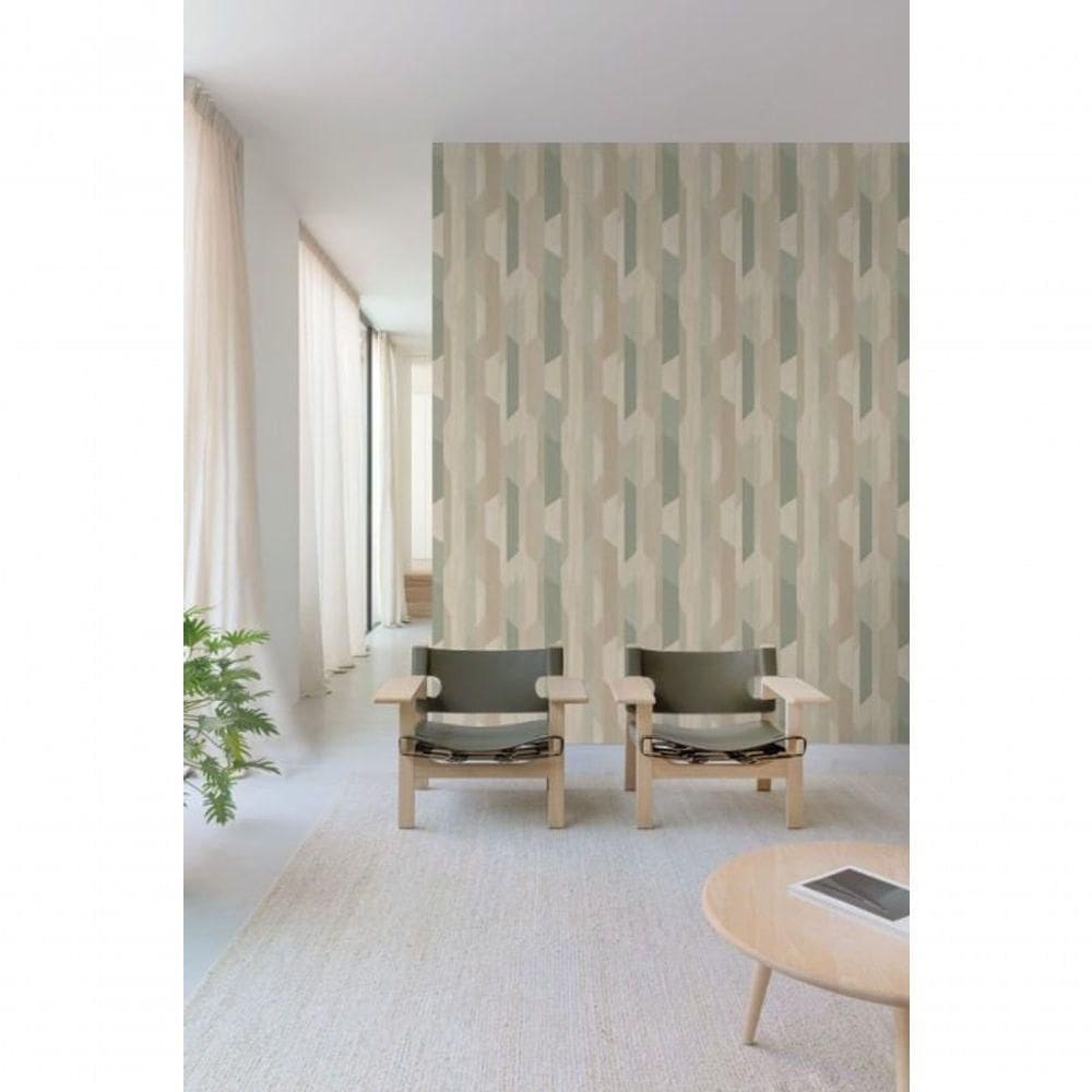 Papel De Parede Muse Geométrico Verde E Bege A57001