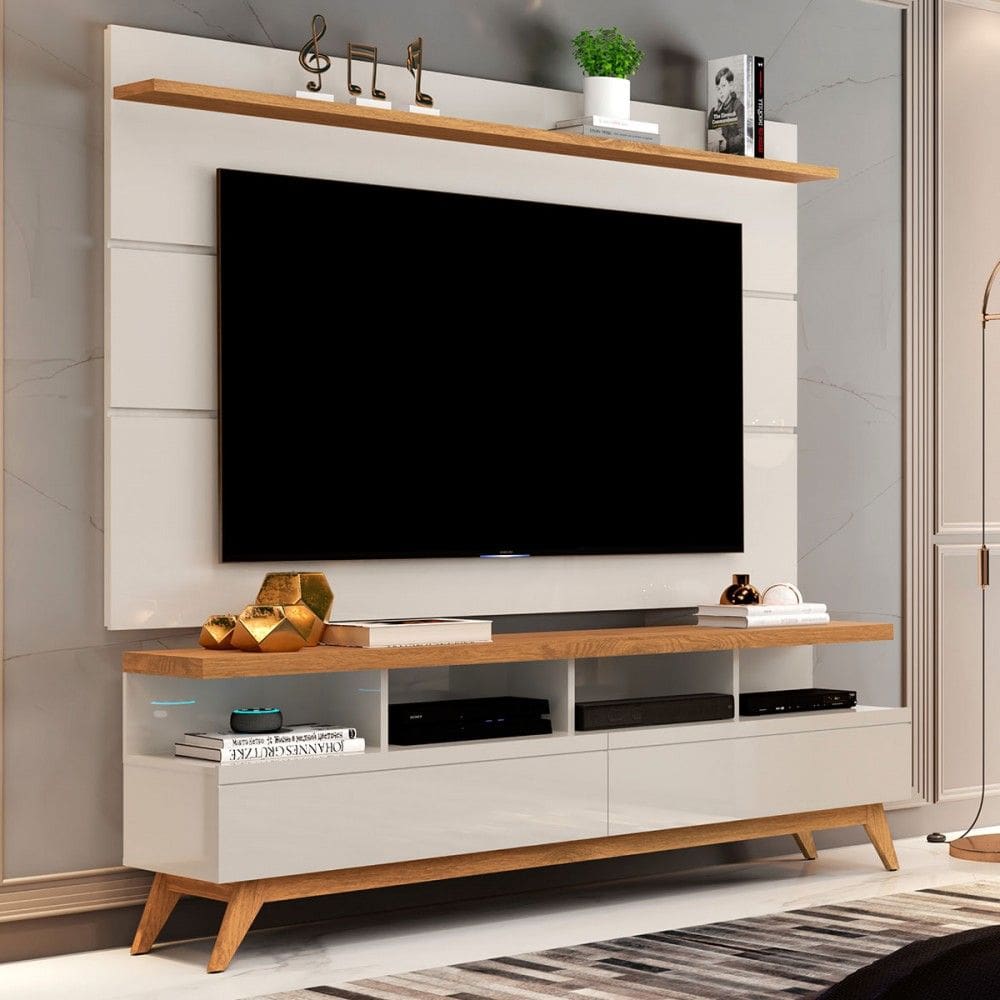 Rack com Painel para TV Até 60 Polegadas Cruise 2 Gavetas Off White/Natural - Pnr Móveis
