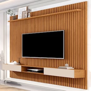 Painel para TV Até 70 Polegadas Morfeu Ripado 2 Portas 1 Prateleira Natural/Off White 690 - Pnr Móveis