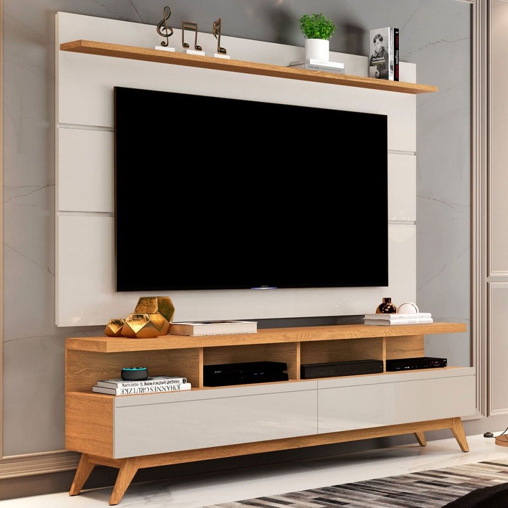 Rack com Painel para TV Até 60 Polegadas Cruise 2 Gavetas Natural/Off White - Pnr Móveis