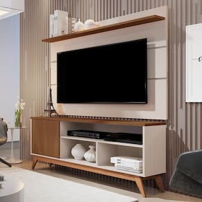Rack com Painel para TV Até 50 Polegadas Lincoln 1 Porta 1 Prateleira Off White/Freijó - Pnr Móveis