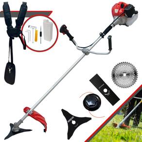 Roçadeira Podador de Grama Anmax CG520PTB À Gasolina 52cc 2,2HP 4 Em 1 Com Carretel Nylon + Lâmina 2 Pontas + Lâmina 3 Pontas + Lâmina 40 Dentes Vídea