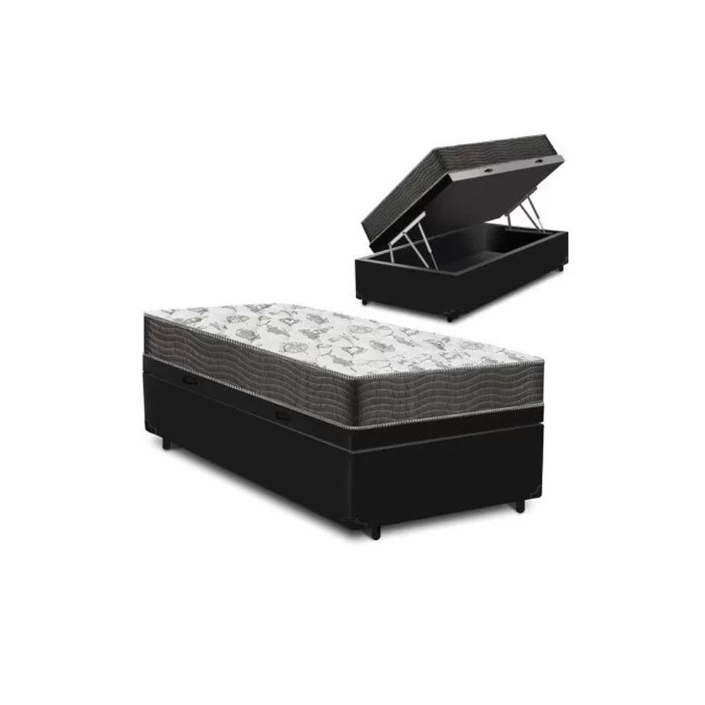 Cama Box Baú Solteiro Preto Colchão ISO 100 D33 - Ortobom