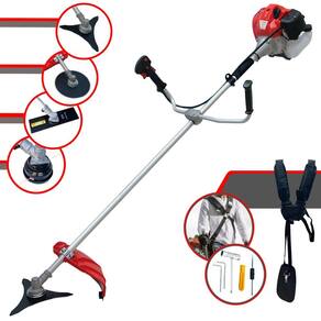 Roçadeira Lateral Anmax CG520-P À Gasolina 52cc 2,2HP 10.000rpm Multifunções Com Carretel de Nylon + Lâmina Facão + Lâmina 3 Pontas + Lâmina 80 Dentes