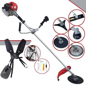 Roçadeira Anmax CG520P À Gasolina 2T 52cc 2,2HP 10.000rpm Com Carretel + Lâmina Facão + Lâmina 3 Pontas + Lâmina 40 Dentes de Vídea + Lâmina 80 Dentes
