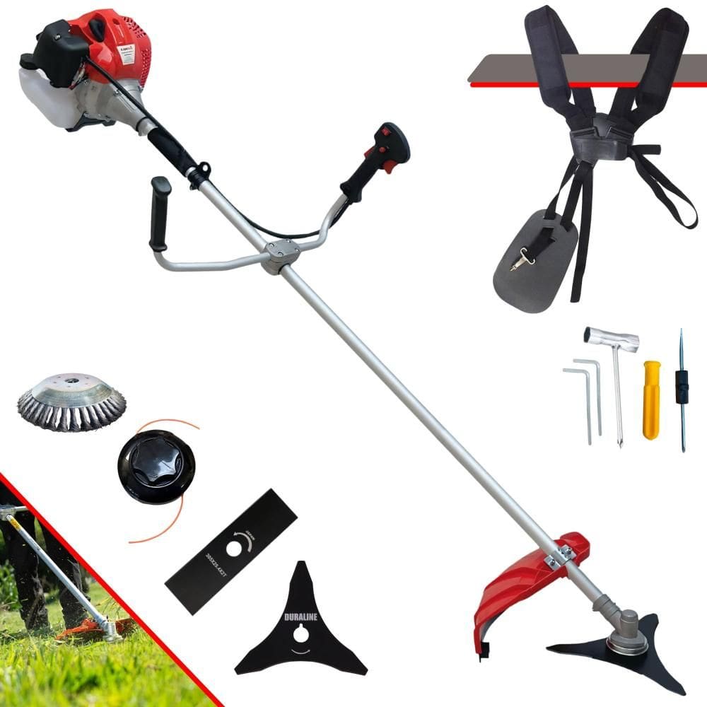 Roçadeira Máquina de Corta Grama À Gasolina Anmax CG520P-TB 2T 52cc 2,2HP 10.000rpm C/ Lâmina Facão + Lâmina 3 Pontas + Disco Escova de Aço + Carretel