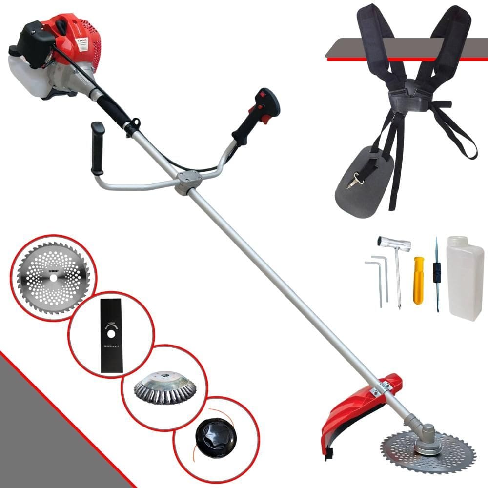 Roçadeira Máquina de Corta Grama À Gasolina Anmax CG520P-TB 2T 52cc 2,2HP 10.000rpm C/ Lâmina Facão + Lâmina 40 Dentes + Disco Escova de Aço + Carrete