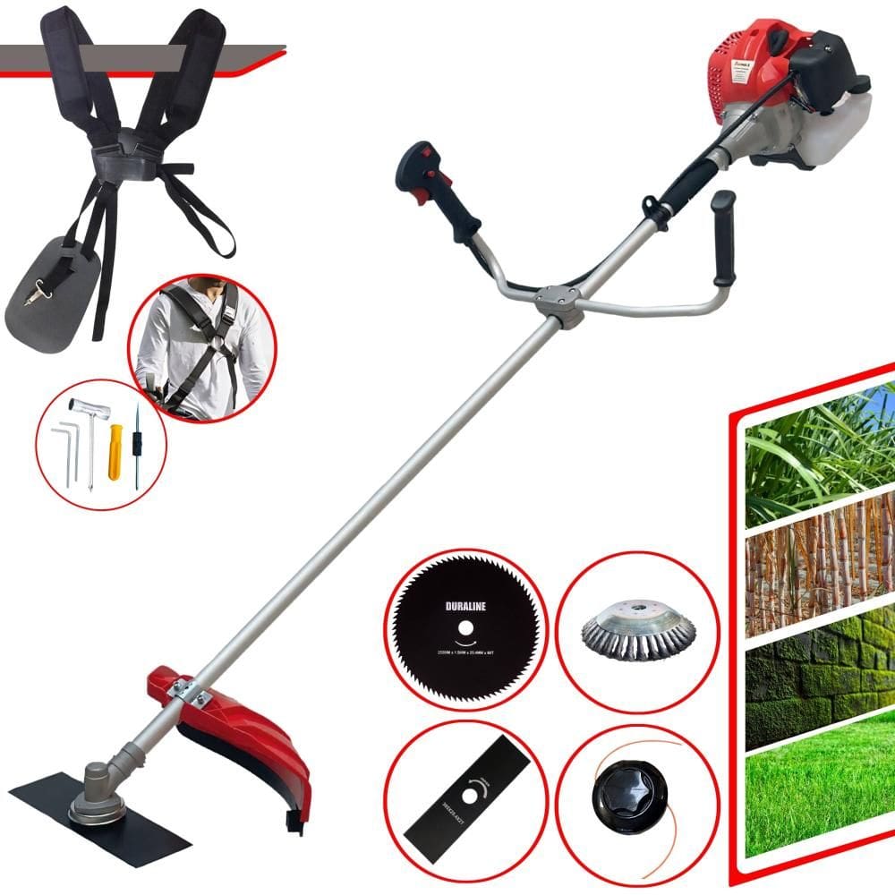 Roçadeira Cortador de Grama Anmax CG520P-TB À Gasolina 2T 52cc 2,2HP Com Carretel + Lâmina Facão + Lâmina 80 Dentes + Escova Circular de Aço 38 Cerdas
