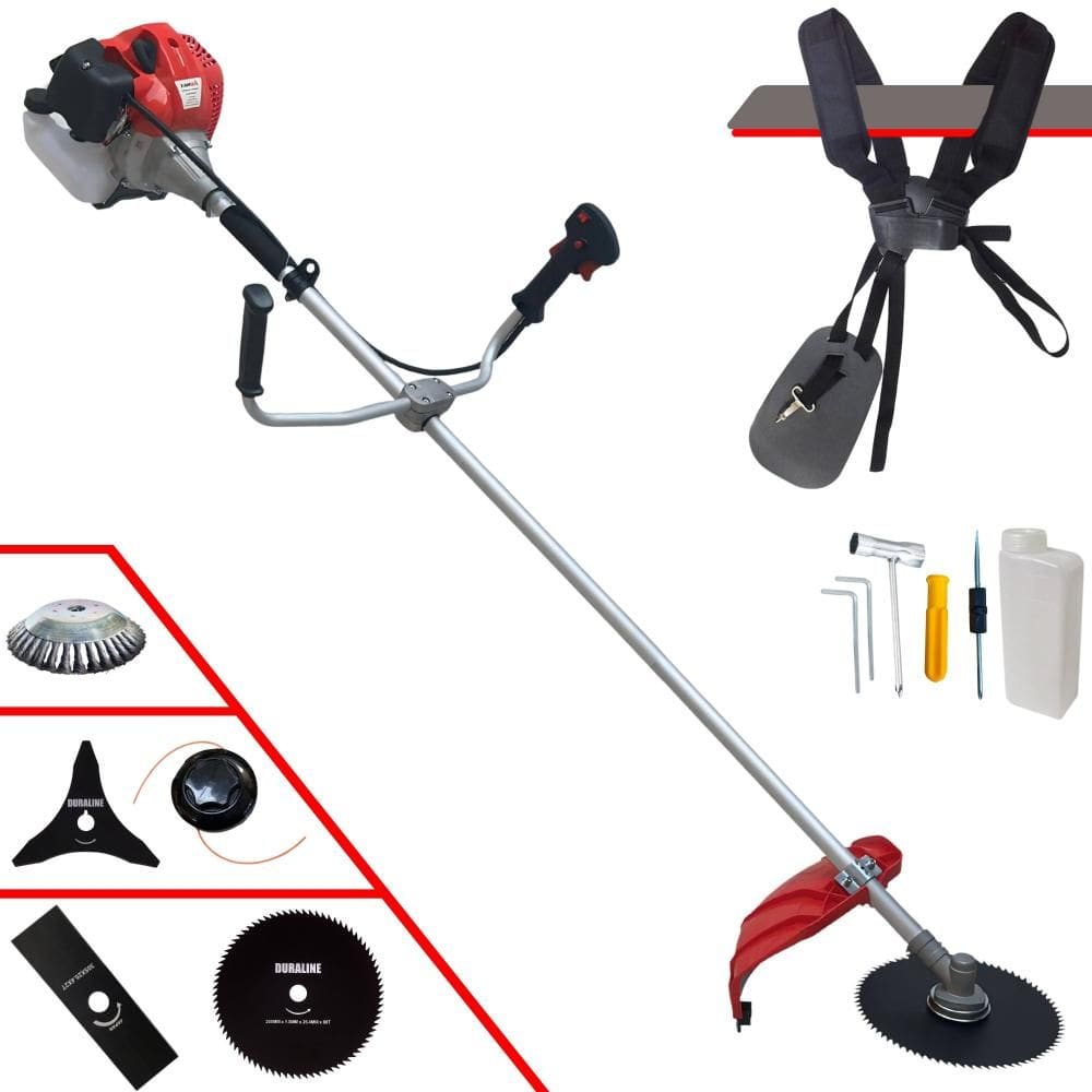 Roçadeira Anmax À Gasolina CG520P-TB 2T 52cc 2,2HP 10.000rpm Com Lâmina Facão + Lâmina 3 Pontas + Lâmina 80 Dentes + Disco Escova de Aço + Carretel
