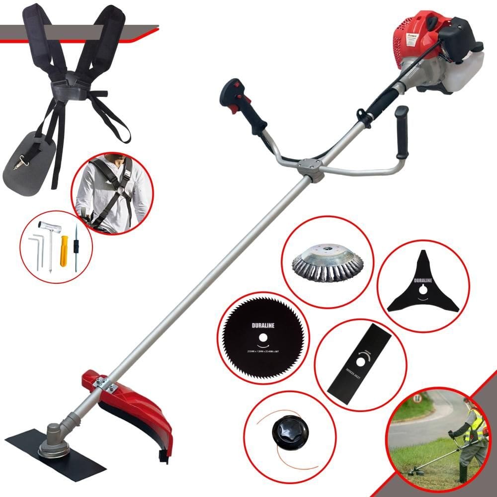 Roçadeira À Gasolina Anmax CG520P-TB 2T 52cc 2,2HP Com Carretel + Lâmina Facão + Lâmina 3 Pontas + Lâmina 80 Dentes + Escova Circular de Aço 38 Cerdas