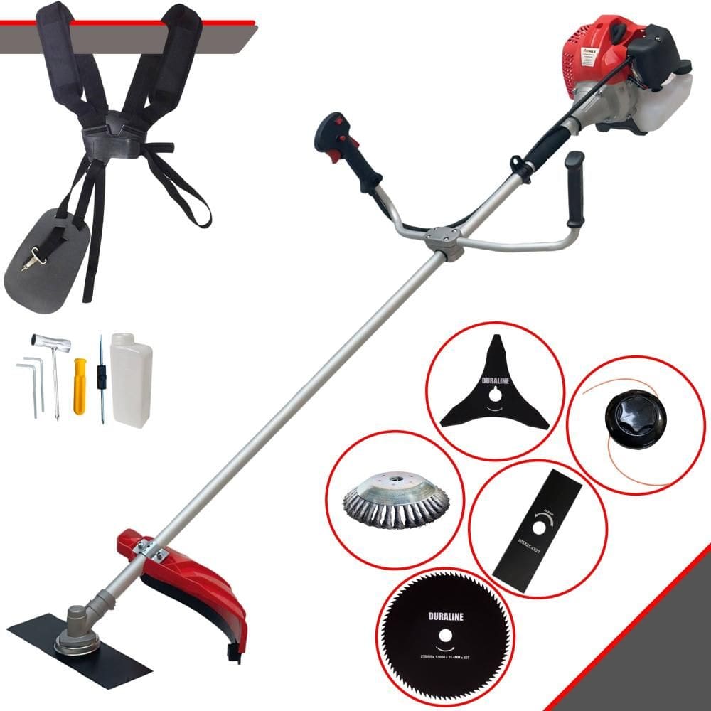 Roçadeira À Gasolina Anmax CG520-P TB 52cc 2,2HP Com 5 Opções de Corte Com Carretel + Faca 2 Pontas + Faca 3 Pontas + Faca 80 Dentes + Escova de Aço