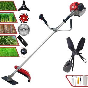 Roçadeira Cortador de Grama Anmax CG520PTB À Gasolina 2T 52cc 2,2HP Com Carretel + Lâmina Facão + Lâmina 3 Pontas + Lâmina 6 Pontas + Lâmina 40 Dentes