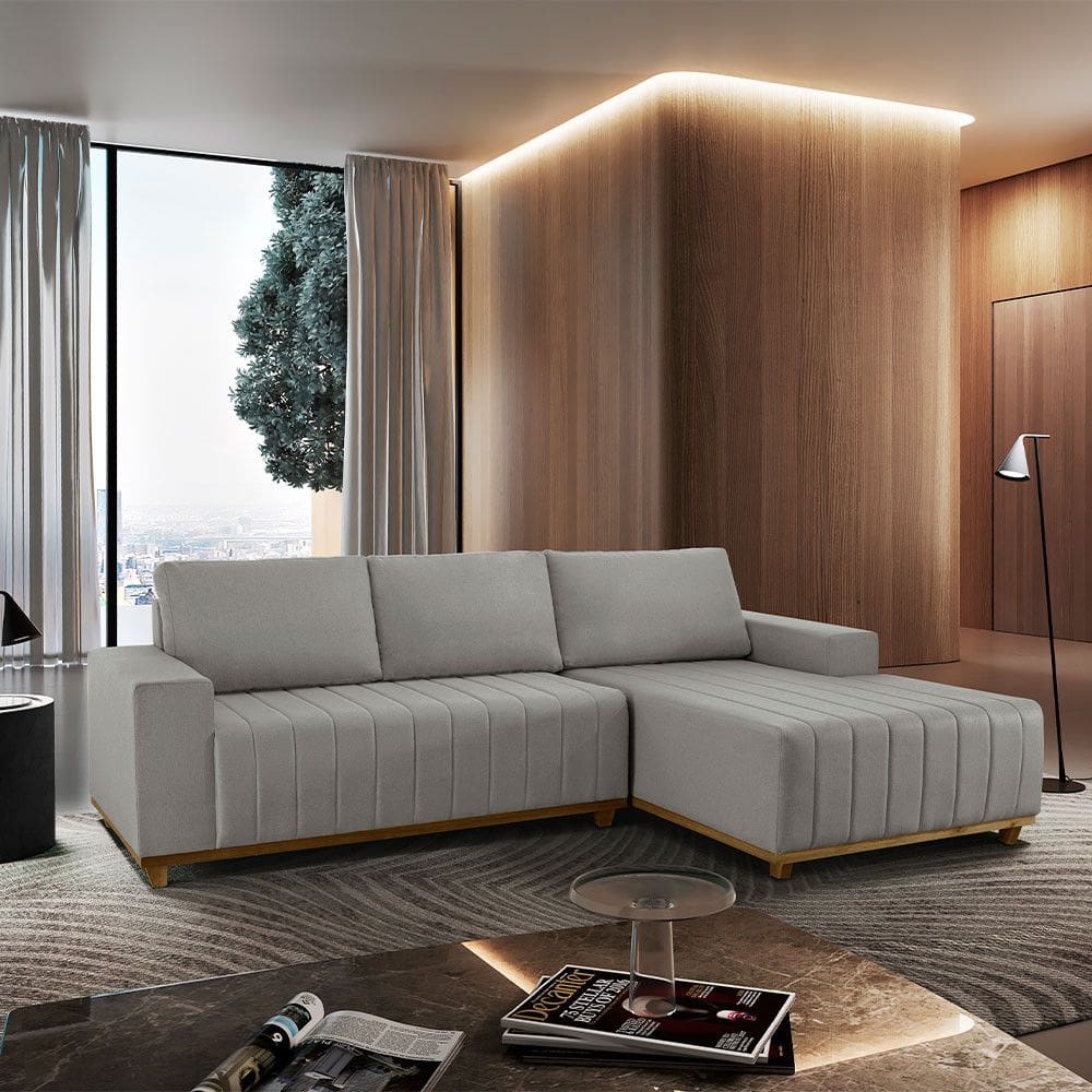 Sofá Fixo Com Chaise 2,3M Boreal Linho Com Molas Lado Direito Meu Sofá Online
