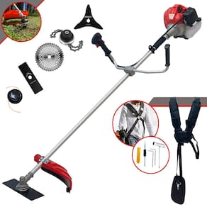 Roçadeira Lateral Multifuncional Anmax CG520PTB À Gasolina 2T 2,2HP 52cc 10.000rpm + Kit Extra de Faca 3 Pontas, Faca 40 Dentes de Vídea e Trimmer