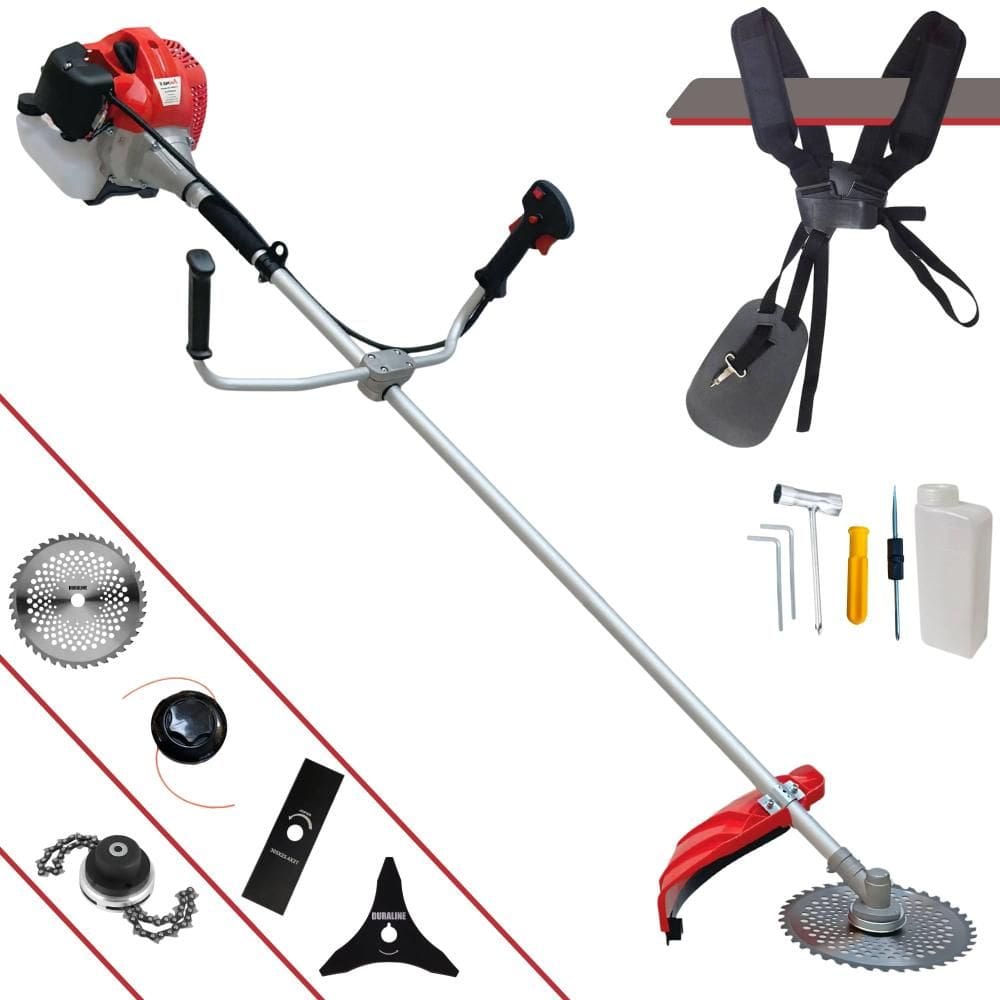 Roçadeira Anmax CG520P À Gasolina 52cc 2,2HP 10.000rpm Multifuncional Com Carretel + Lâmina Facão + Lâmina 3 Pontas + Lâmina 40 Dentes Vídea + Trimmer