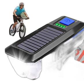 Farol Bicicleta LED T6 350 Lumens, Solar/USB, 3 Modos