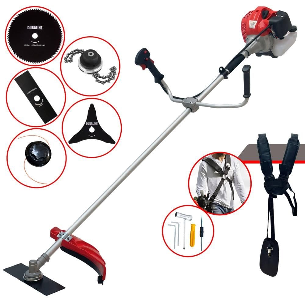 Roçadeira Robusta Profissional À Gasolina Anmax CG520P-TB 2T 52cc 2,2HP + Lâmina 2 Pontas + Lâmina 3 Pontas + Lâmina 80 Dentes + Carretel + Trimmer