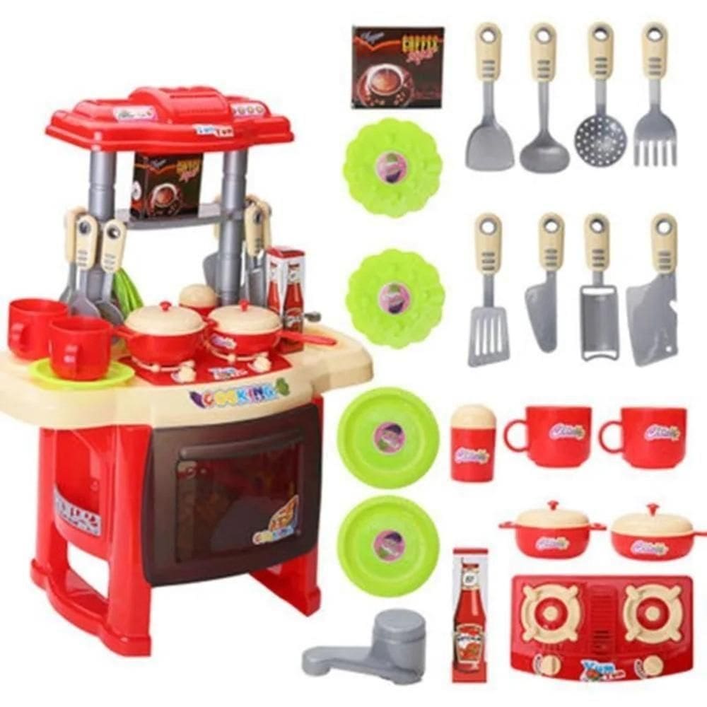 Cozinha Infantil Grande Completa Som Luz Torneira Com Agua Mini Mercado Panelas Talheres Profissional