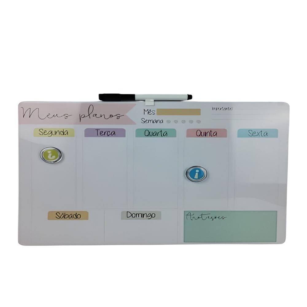 Lousa Magnética Planejamento Mensal, Quadro Planner Semanal, Tarefas, Anotações, Mural Diário Com Imãs.