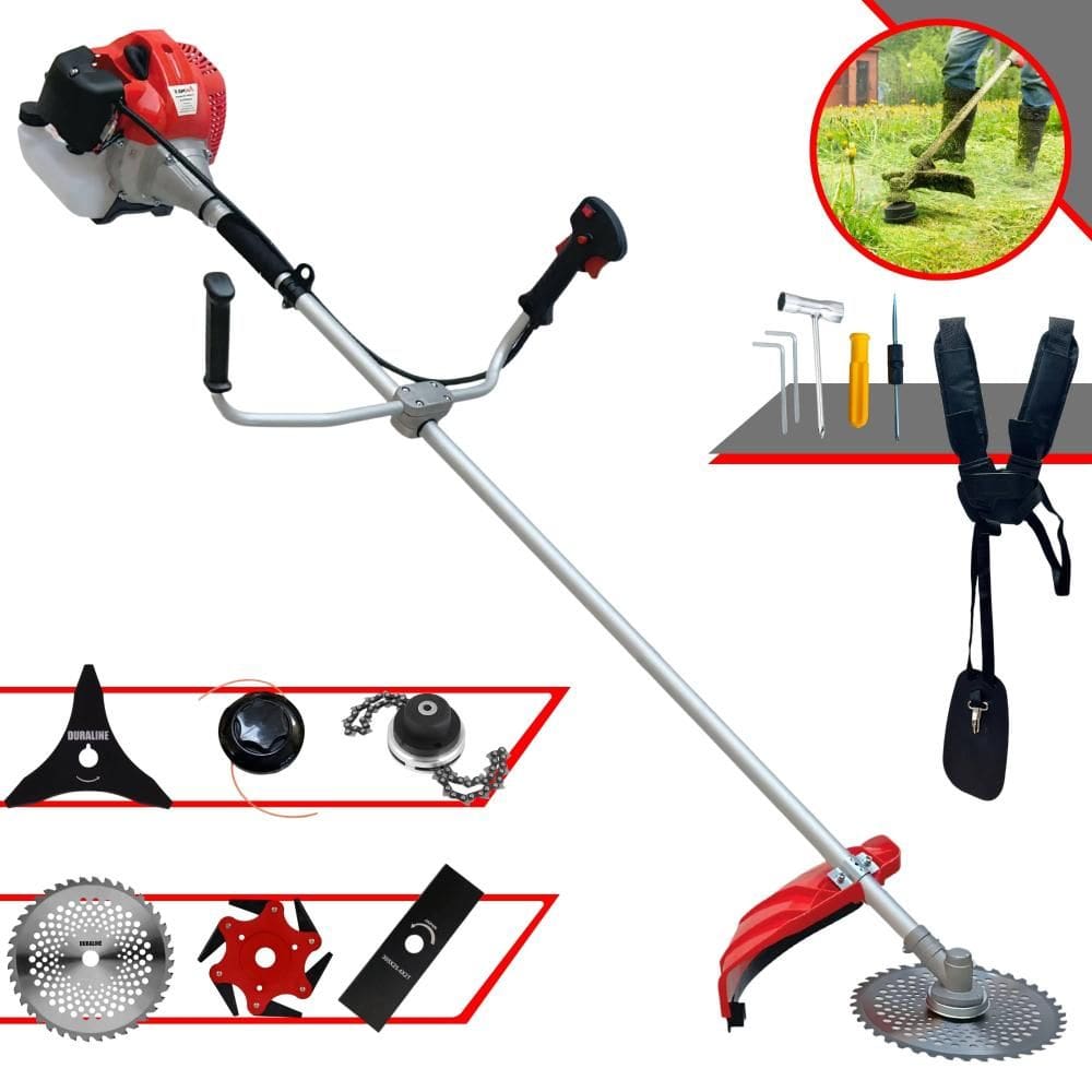 Aparador de Grama Anmax CG520P À Gasolina 2T 52cc 2,2HP 10.000rpm Com Carretel + Lâmina Facão + Lâmina 3 Pontas + Lâmina 40 Dentes de Vídea + Trimmer