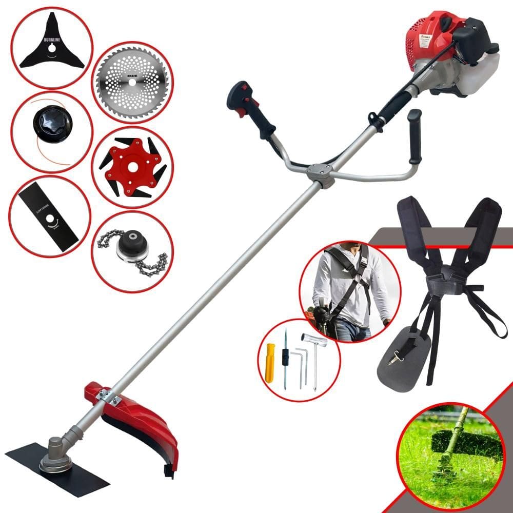 Roçadeira À Gasolina Anmax CG520P 52cc 2,2HP Alta Rotação Com 5 Opções de Corte C/ Carretel + Faca 2 Pontas + Faca 3 Pontas + Faca 40 Dentes + Trimmer