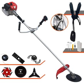 Roçadeira Cortador de Grama Anmax CG520-P À Gasolina 2,2HP 52cc 10.000rpm + Kit Extra de Lâmina 3 Pontas, Lâmina 6 Pontas, Lâmina 80 Dentes e Trimmer