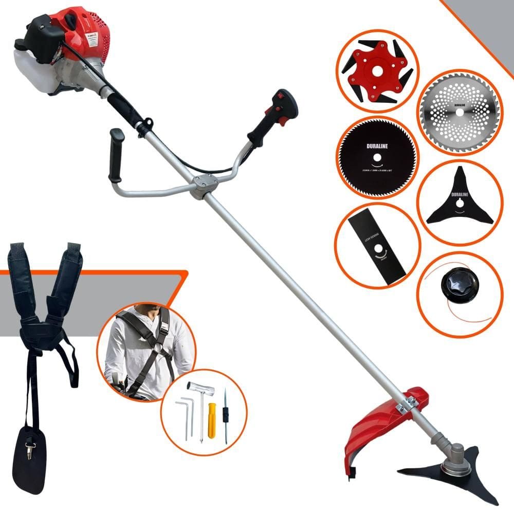 Roçadeira Anmax CG520PTB À Gasolina 52cc 2,2HP Robusta Com Carretel + Faca 2 Pontas + Faca 3 Pontas + Faca 6 Pontas + Faca 40 Dentes + Faca 80 Dentes