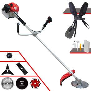 Roçadeira Anmax CG520-P À Gasolina 2T 52cc 2,2HP Com Carretel + Faca 2 Pontas + Faca 3 Pontas + Faca 6 Pontas + Faca 40 Dentes Vídea + Faca 80 Dentes